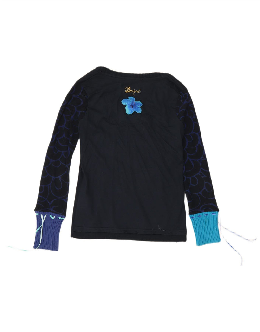 Desigual Womens Graphic Top Long Sleeve UK 12 Medium Navy Blue Butterfly