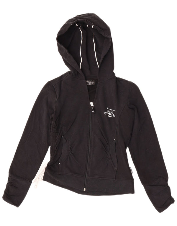 Champion Womens Zip Hoodie Sweater UK 10 Small Black Cotton