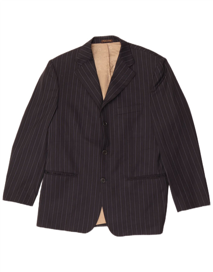 Marks & Spencer Mens 3 Button Blazer Jacket UK 40 Medium Navy Blue Striped