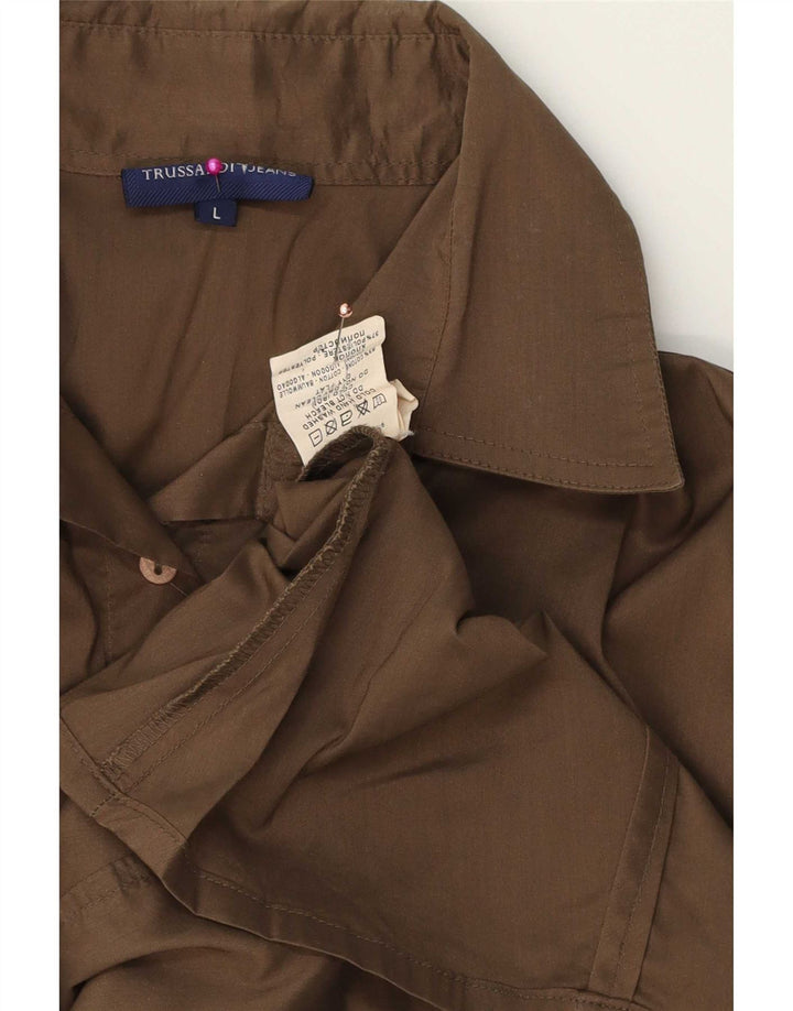 Trussardi Jeans Womens Shirt Large Brown Cotton