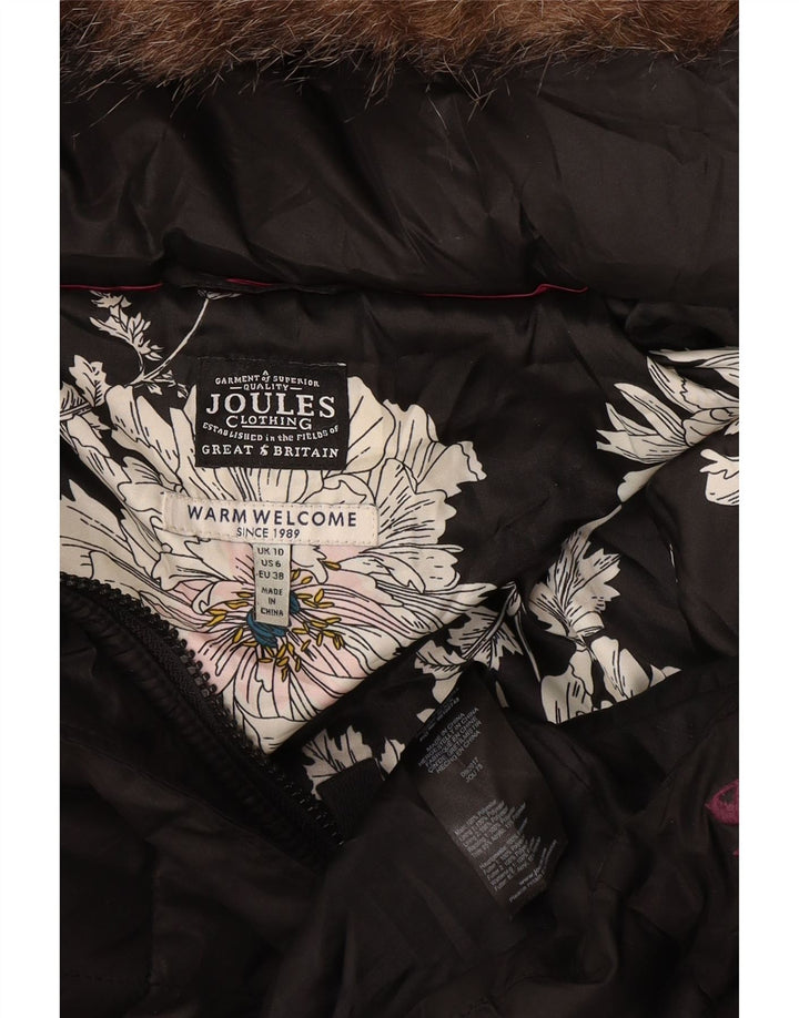 Joules Womens Hooded Quilted Overcoat UK 10 Small Black Polyester