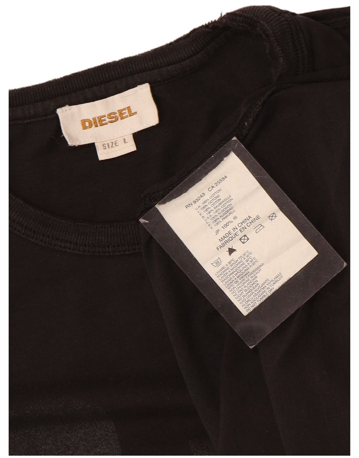Diesel Mens Graphic T-Shirt Top Large Black Cotton