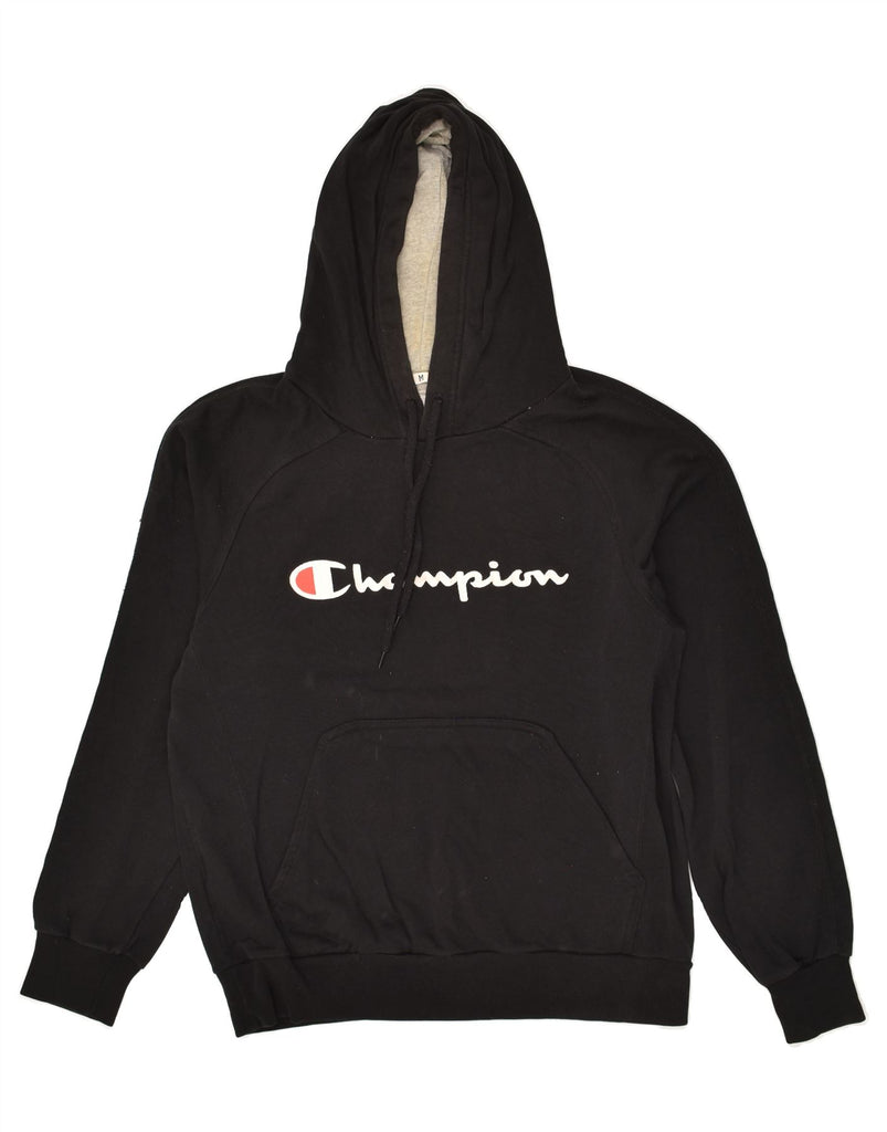 CHAMPION Mens Graphic Hoodie Jumper Medium Black Cotton | Vintage Champion | Thrift | Second-Hand Champion | Used Clothing | Messina Hembry 