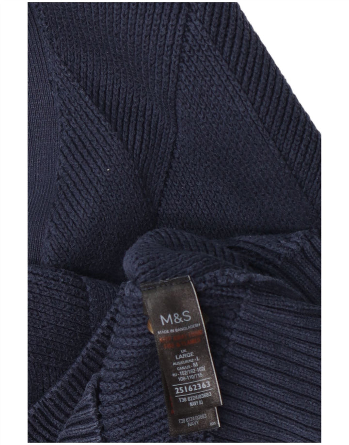 Marks & Spencer Womens Cardigan Sweater UK 16 Large Navy Blue Cotton