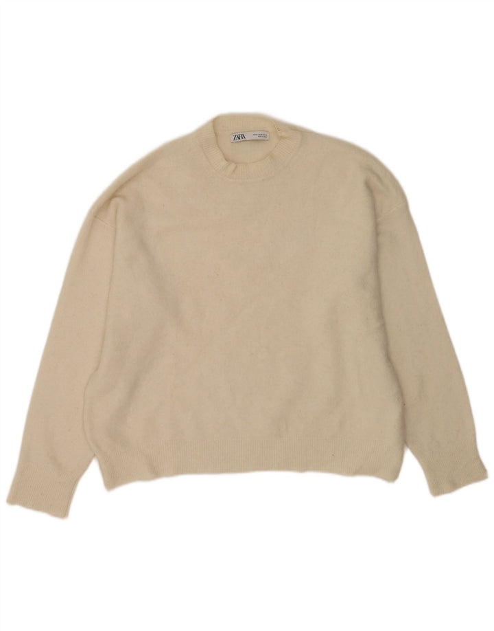 Zara Womens Oversized Crew Neck Jumper Sweater UK 14 Medium Off White