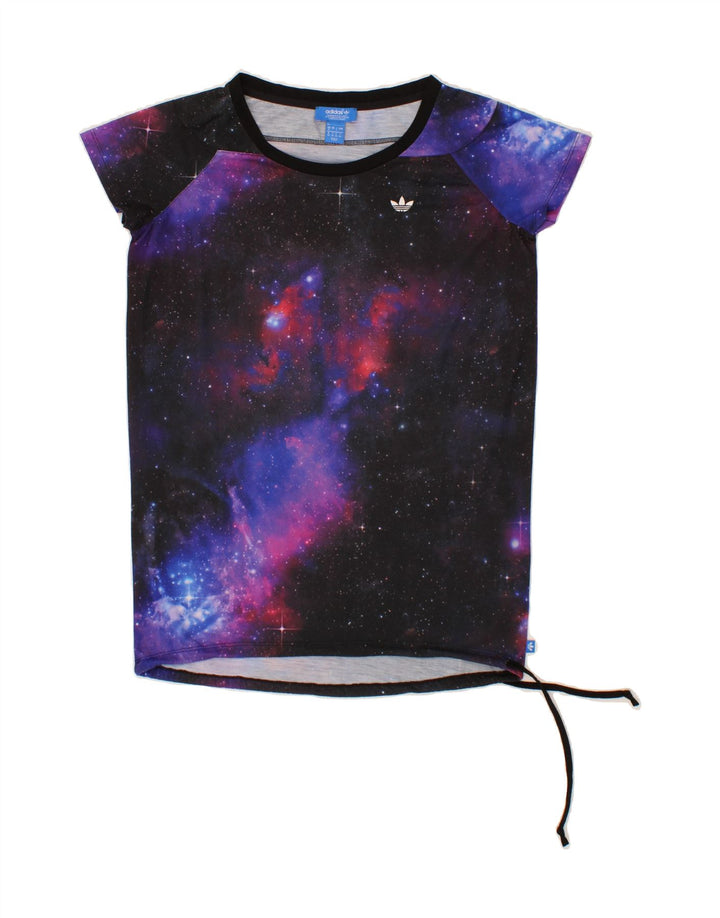 ADIDAS Womens Graphic T-Shirt Top UK 8 Small  Black Tie Dye Polyester Vintage Adidas and Second-Hand Adidas from Messina Hembry 