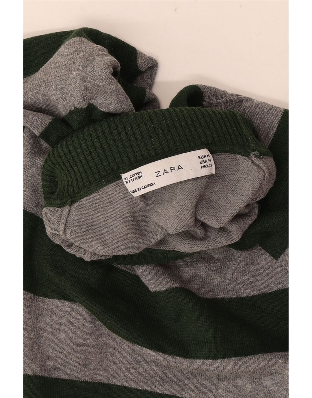 Zara Womens Roll Neck Jumper Sweater UK 12 Medium Grey Striped Cotton