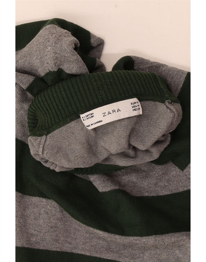 Zara Womens Roll Neck Jumper Sweater UK 12 Medium Grey Striped Cotton