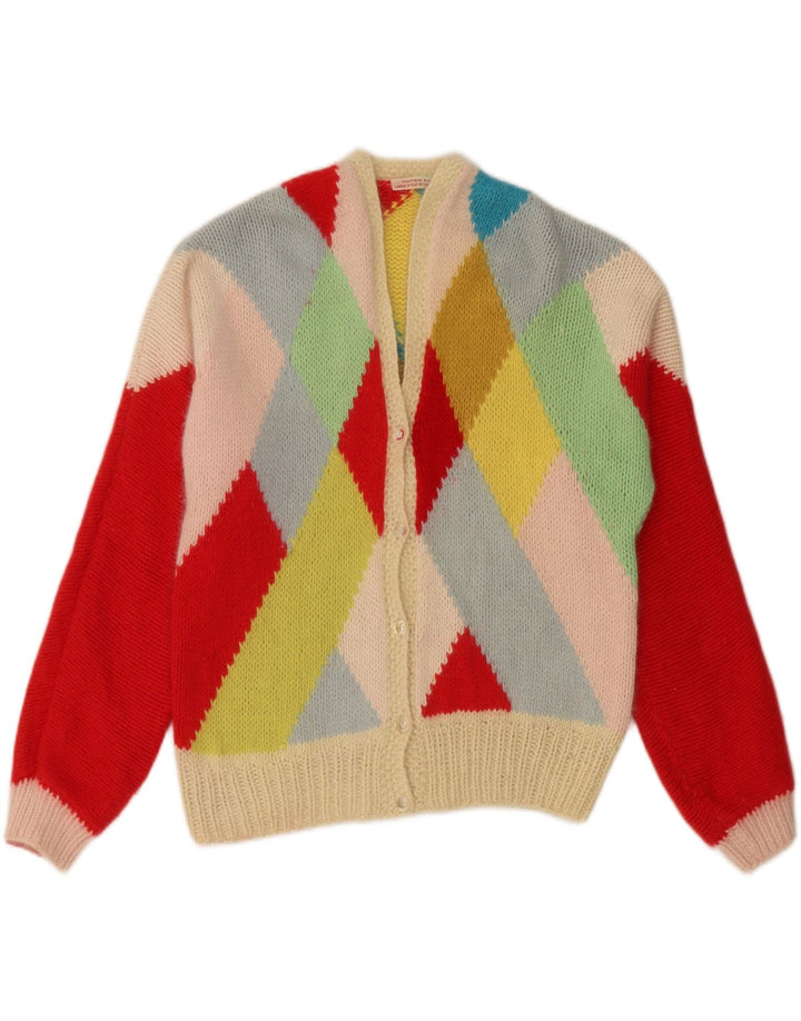 VINTAGE Womens Cardigan Sweater UK 14 Large Multicoloured Argyle/Diamond