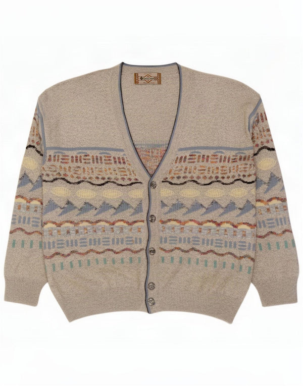 South Coast Mens Cardigan Sweater XL Grey Geometric Cotton