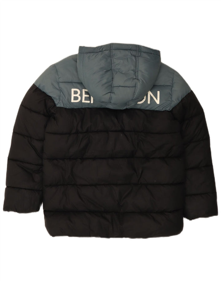 BENETTON Boys Graphic Padded Jacket 10-11 Years XL Black Colourblock