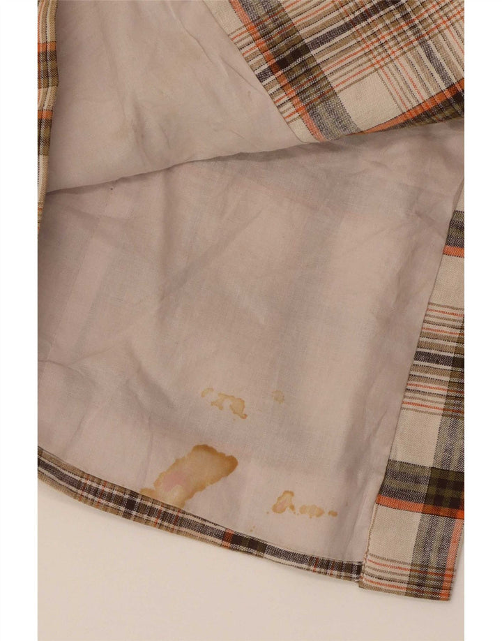 Zara Womens 1 Button Blazer Jacket UK 14 Large Beige Plaid Cotton