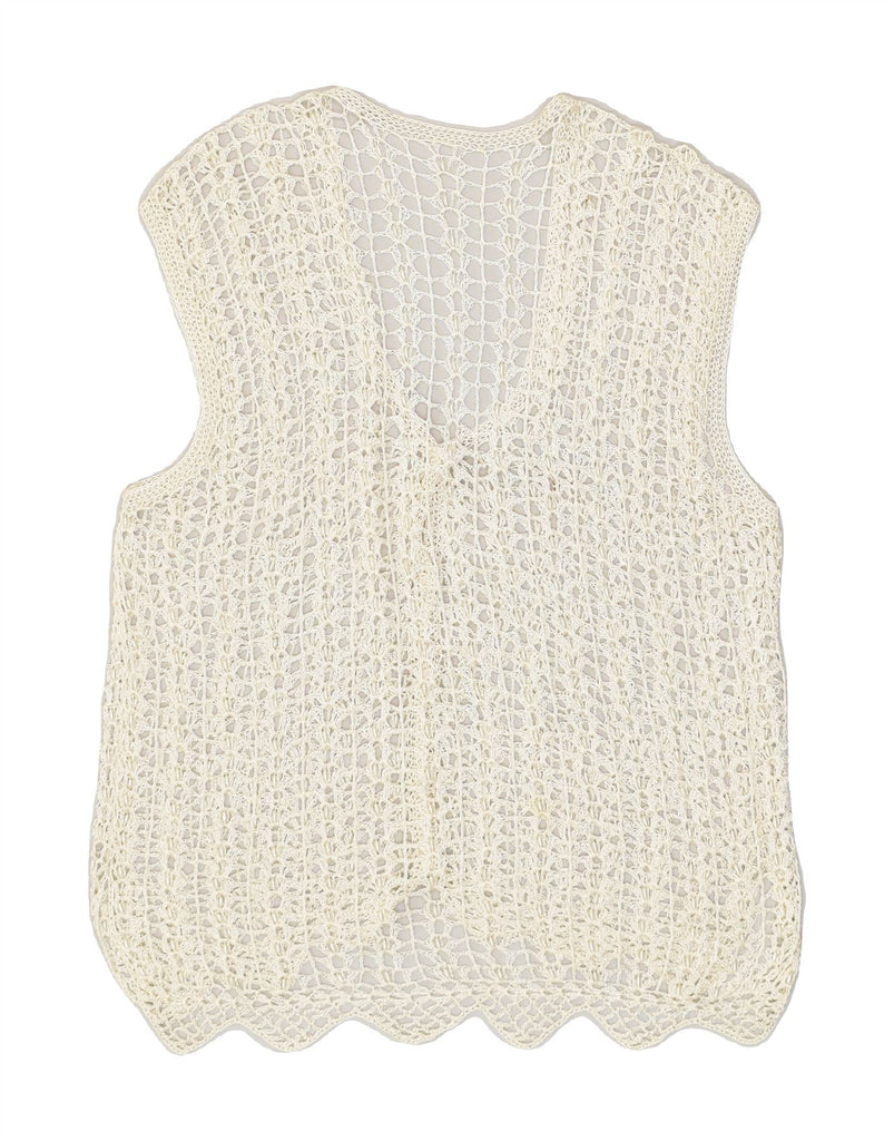 VINTAGE Womens Sleeveless Crochet Cardigan Top UK 16 Large White | Vintage Vintage | Thrift | Second-Hand Vintage | Used Clothing | Messina Hembry 