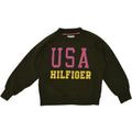 TOMMY HILFIGER Girls Graphic Sweatshirt Jumper 11-12 Years Khaki Cotton | Vintage Tommy Hilfiger | Thrift | Second-Hand Tommy Hilfiger | Used Clothing | Messina Hembry 
