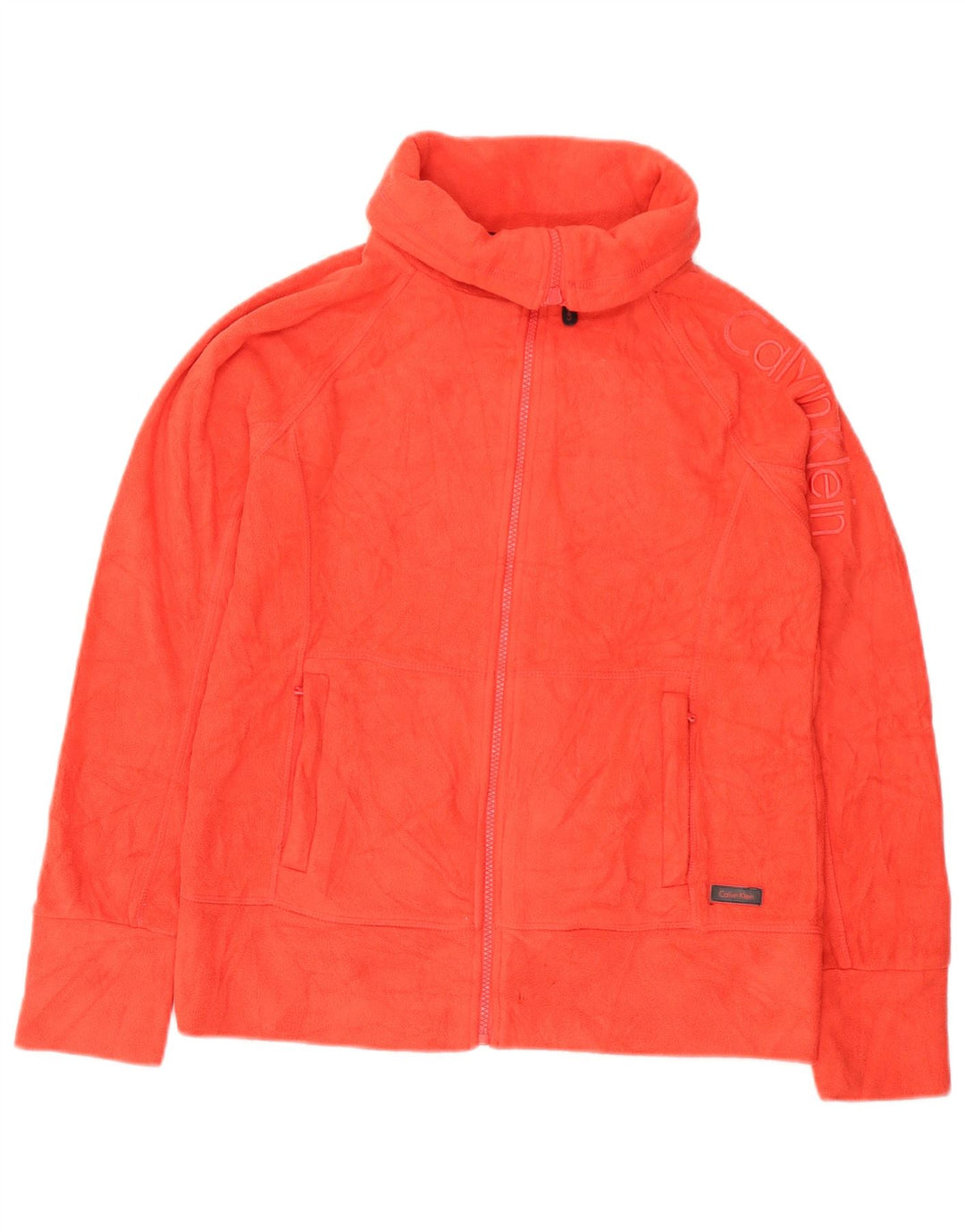 CALVIN KLEIN Womens Graphic Fleece Jacket UK 10 Small Orange Polyester
