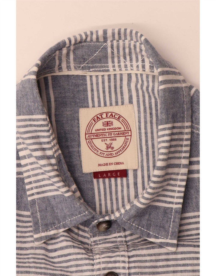 Fat Face Mens Regular Fit Shirt Large Blue Striped Linen