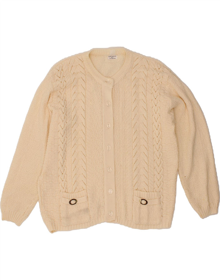 VINTAGE Womens Cardigan Sweater UK 14 Large Beige Vintage Vintage and Second-Hand Vintage from Messina Hembry 