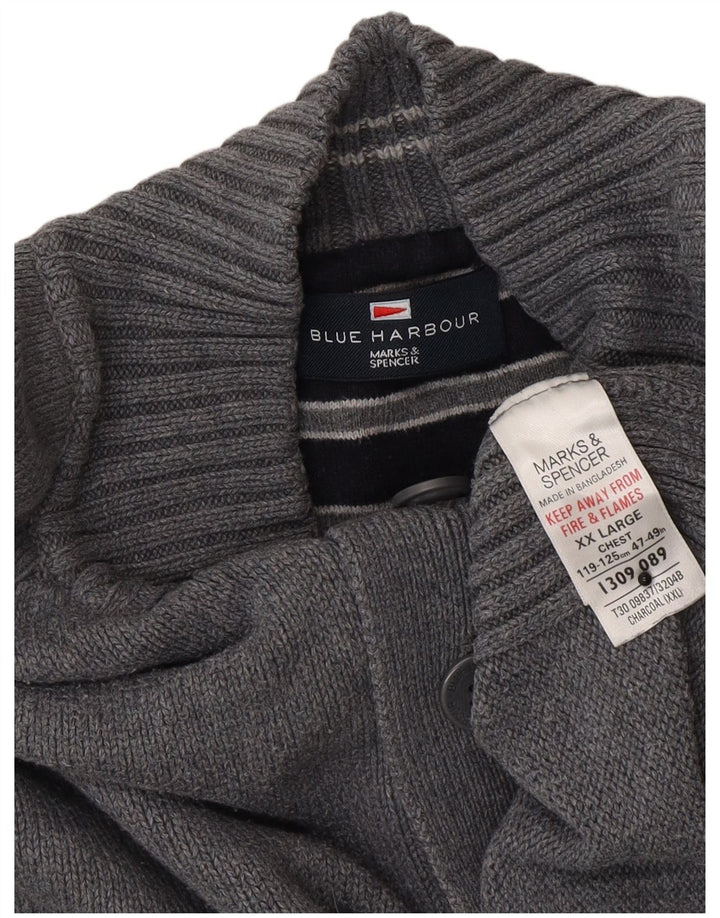 Marks & Spencer Mens Blue Harbour Button Neck Jumper Sweater 2XL Grey
