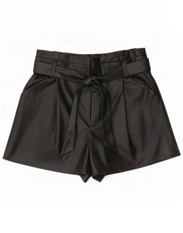 Zara Womens High Waist Faux Leather Hot Pants Medium W30 Black Polyurethane