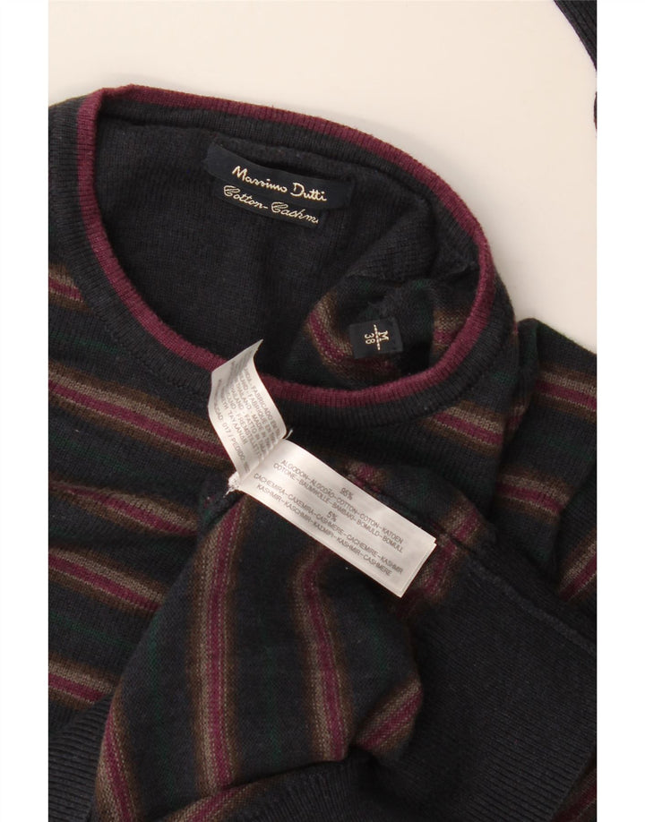 Massimo Dutti Mens Crew Neck Jumper Sweater EU 38 Medium Navy Blue Striped