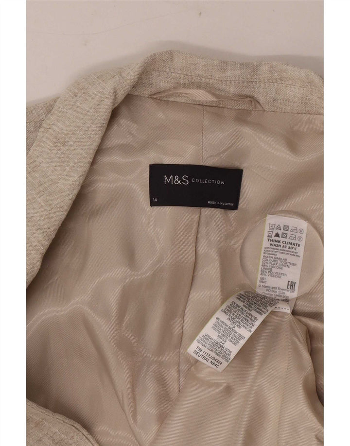 Marks & Spencer Womens 3/4 Sleeve Open Blazer Jacket UK 14 Large Beige