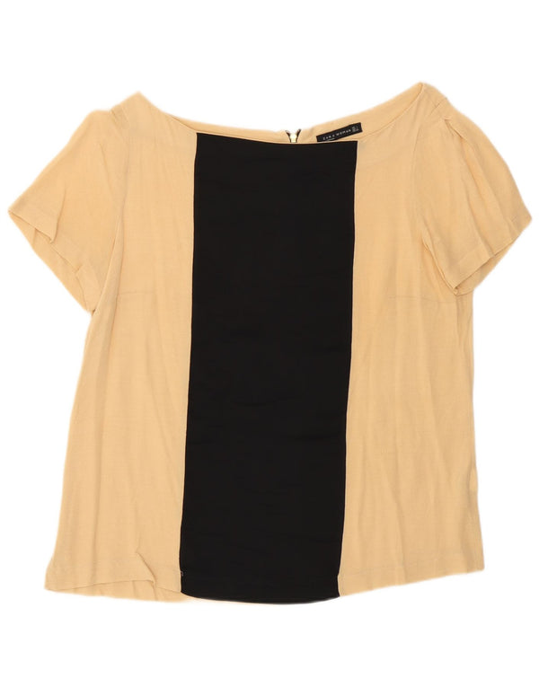 Zara Womens Blouse Top UK 16 Large Beige Colourblock Viscose