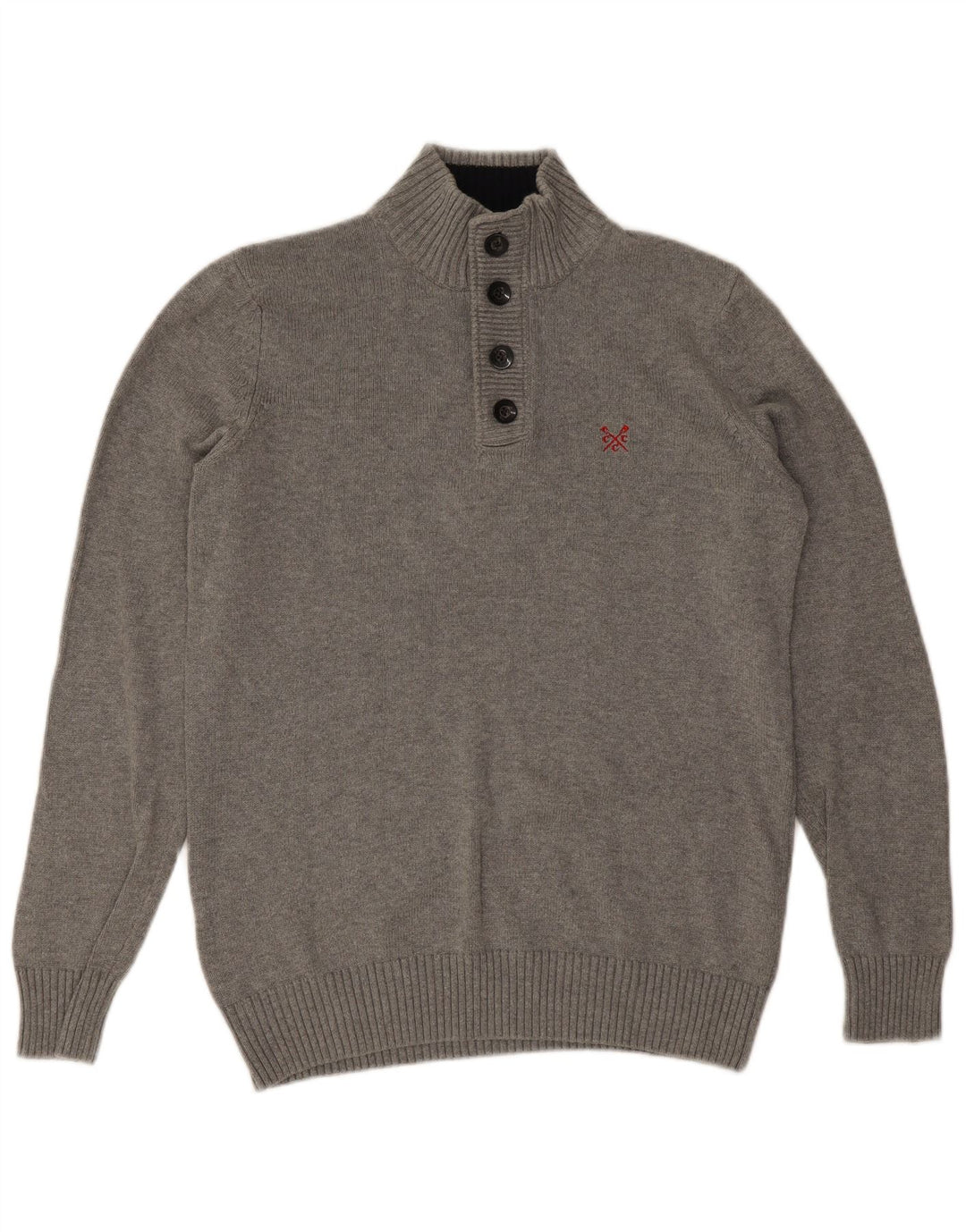 Crew Clothing Mens Button Neck Jumper Sweater Large Grey Cotton