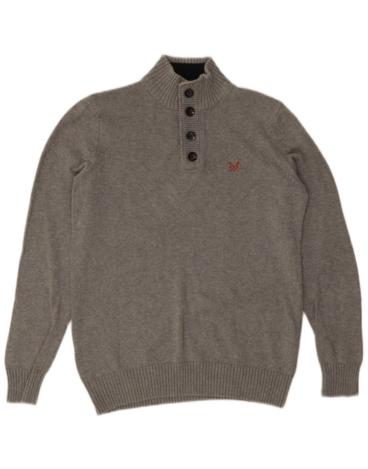 Crew Clothing Mens Button Neck Jumper Sweater Large Grey Cotton