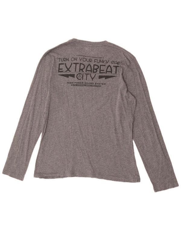 Benetton Mens Graphic Top Long Sleeve Medium Grey Cotton
