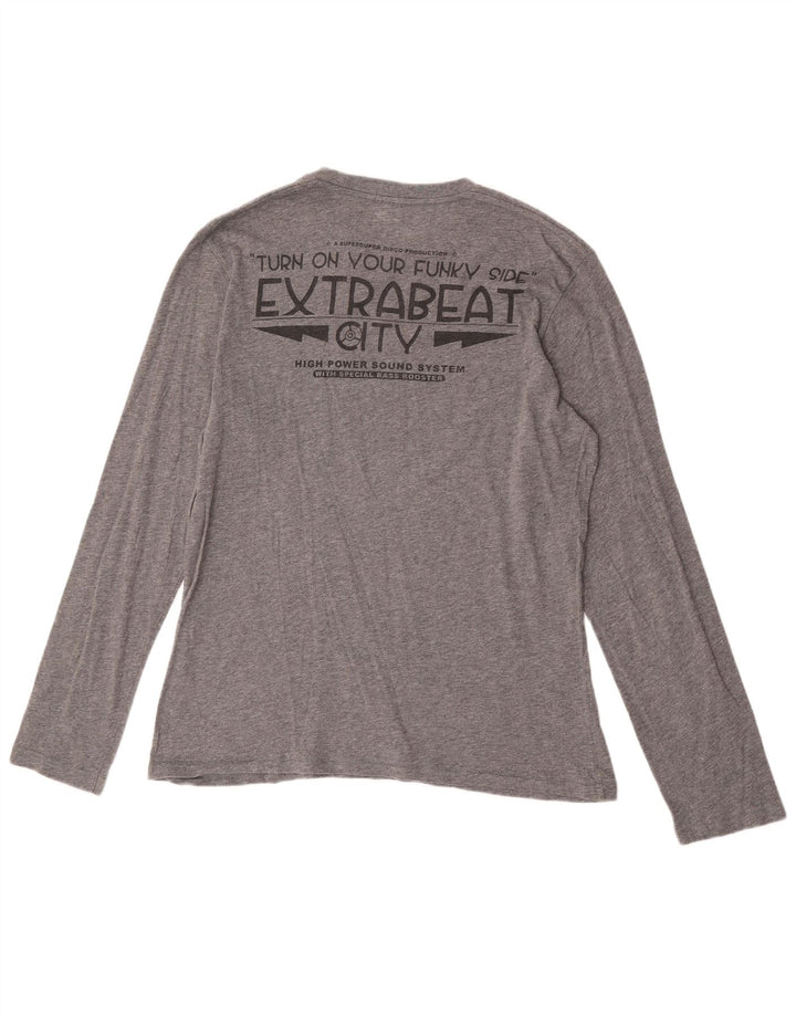 Benetton Mens Graphic Top Long Sleeve Medium Grey Cotton