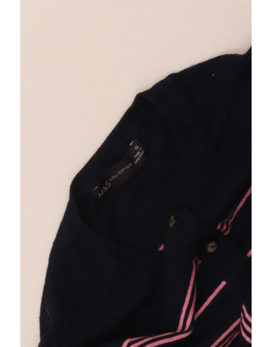 Marks & Spencer Womens Crop Cardigan Sweater UK 12 Medium Navy Blue Striped