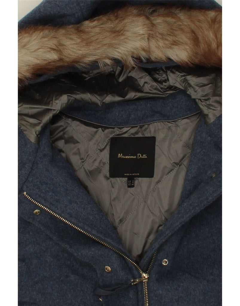 MASSIMO DUTTI Womens Hooded Parka Jacket UK 10 Small Blue Wool Vintage Massimo Dutti and Second-Hand Massimo Dutti from Messina Hembry 