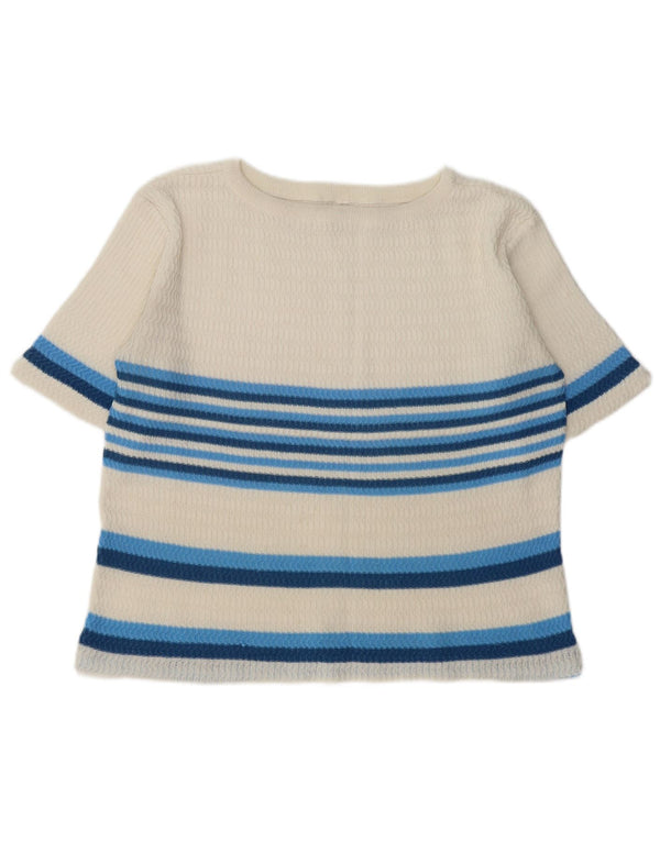 VINTAGE Womens Boat Neck Jumper Sweater UK 16 Large White Striped