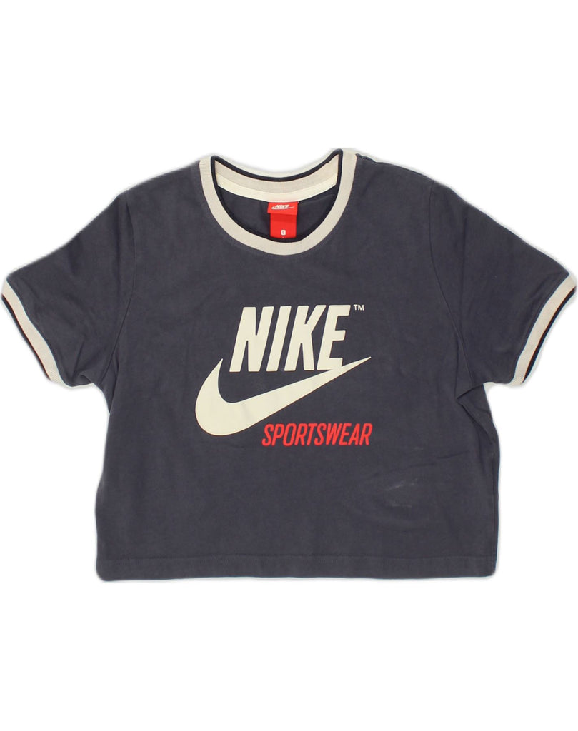 NIKE Womens sportswear Crop Graphic T-Shirt Top UK 16 Large Navy Blue | Vintage Nike | Thrift | Second-Hand Nike | Used Clothing | Messina Hembry 