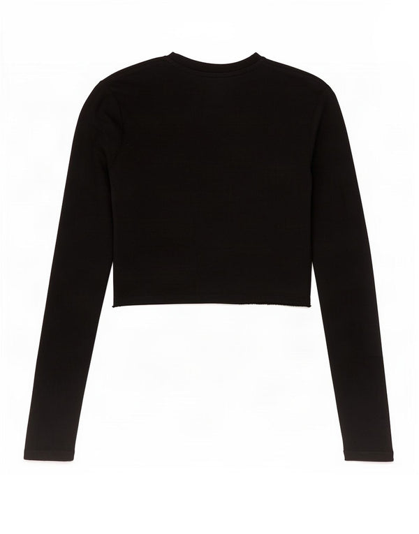 Zara Womens Crop Top Long Sleeve UK 12 Medium Black