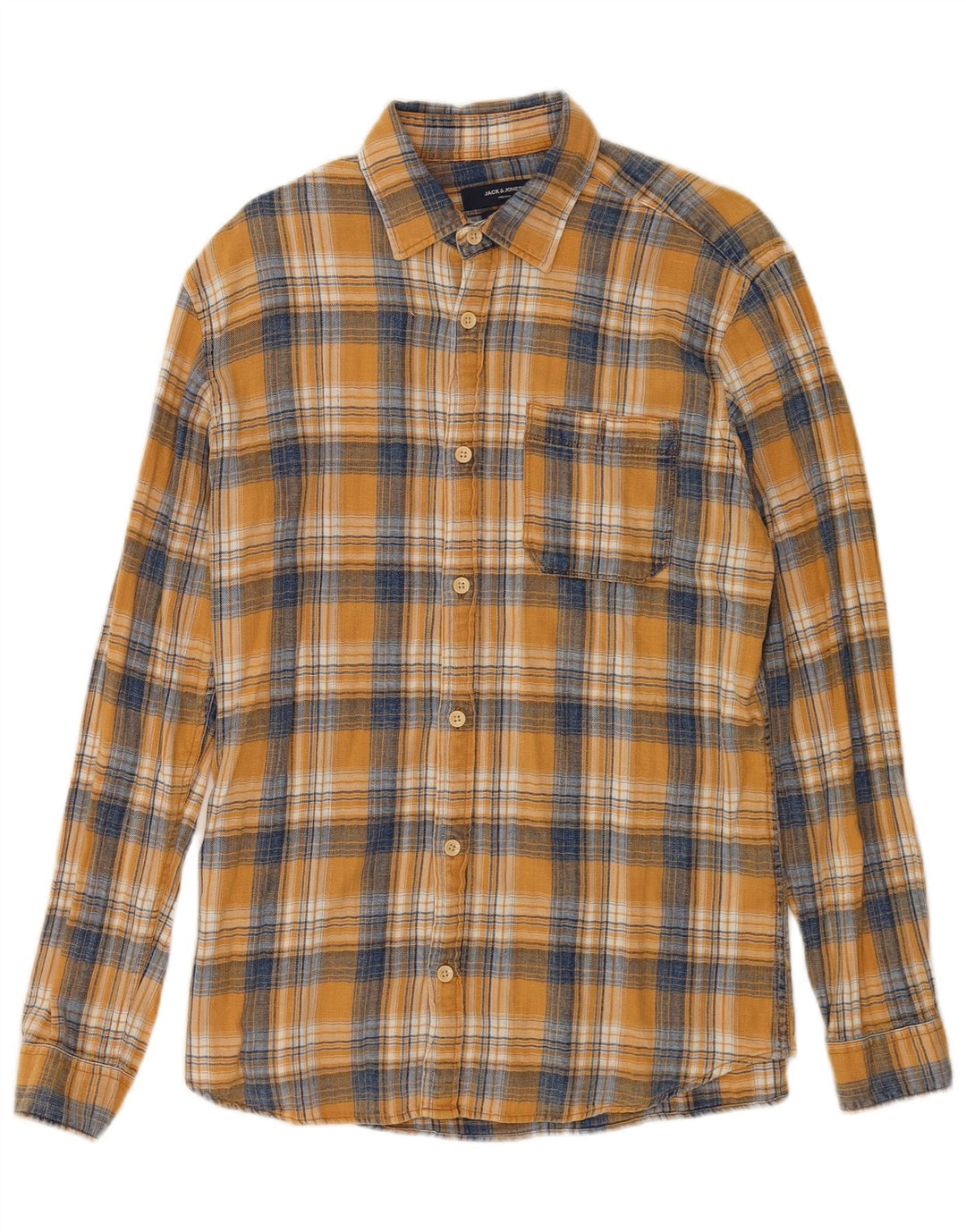 Jack & Jones Mens Flannel Shirt Large Yellow Check Cotton