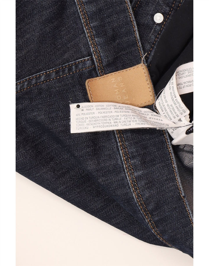 Zara Womens Crop Denim Jacket UK 12 Medium Navy Blue Cotton