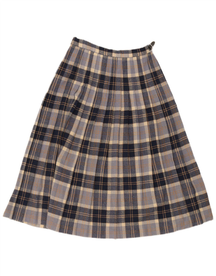 Highland Womens Wrap Skirt EU 38 Medium W28  Navy Blue Plaid Wool