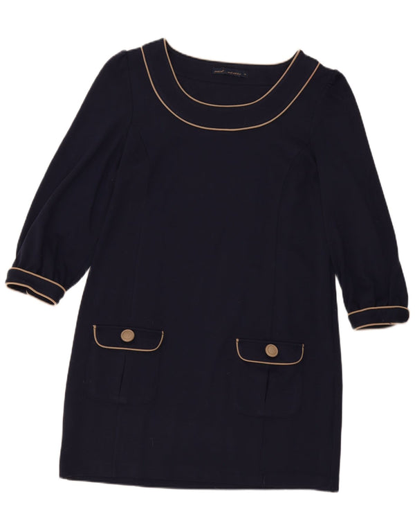 Next Womens 3/4 Sleeve Shift Dress UK 14 Large Navy Blue Polyester