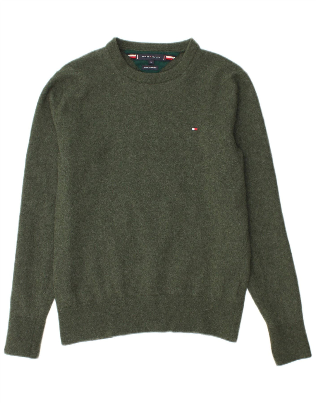 TOMMY HILFIGER Boys Crew Neck Jumper Sweater 13-14 Years XL Green Wool