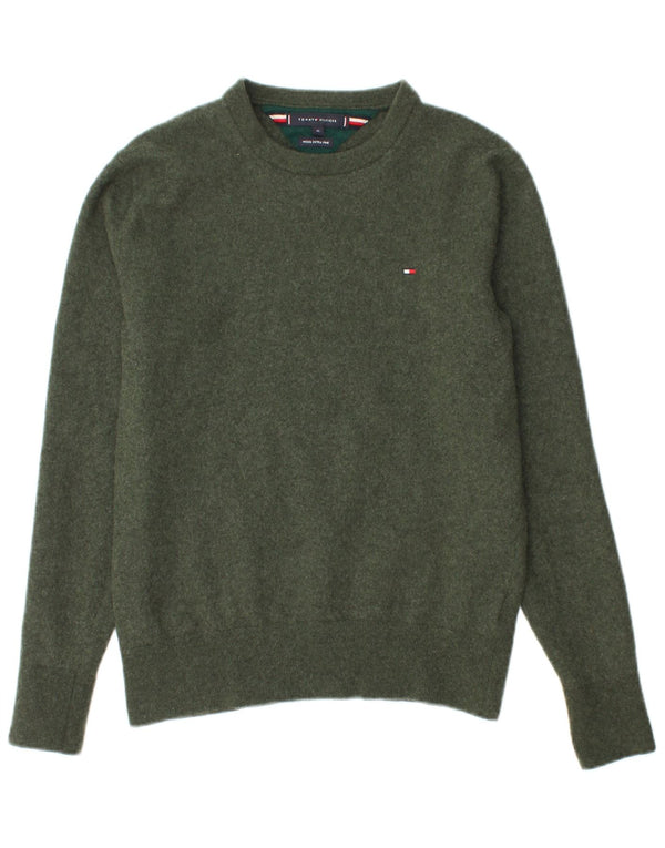 TOMMY HILFIGER Boys Crew Neck Jumper Sweater 13-14 Years XL Green Wool
