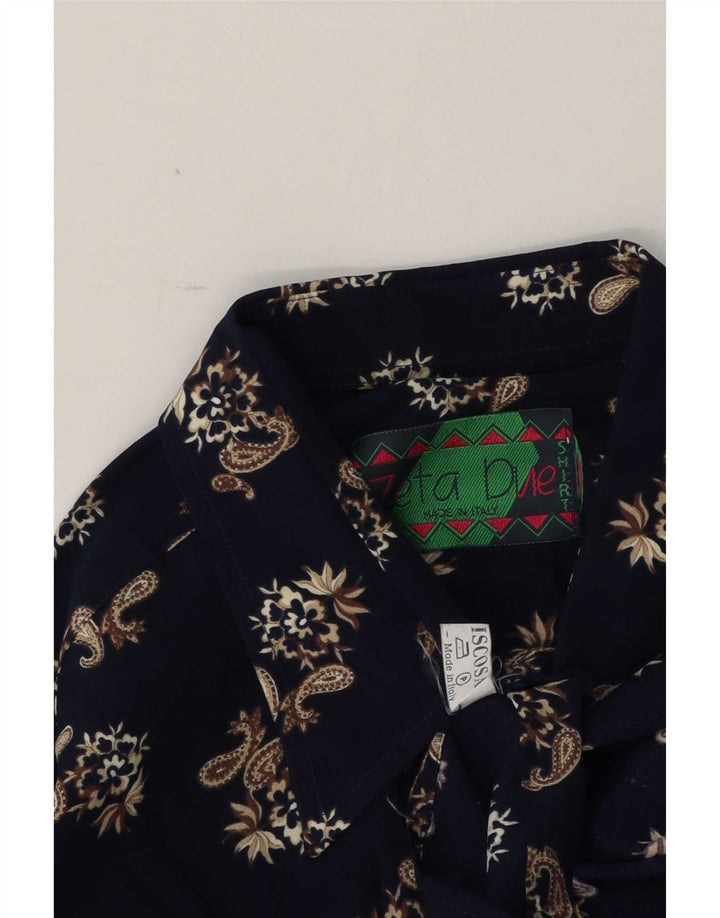 Vintage Mens Shirt Large Navy Blue Paisley Viscose