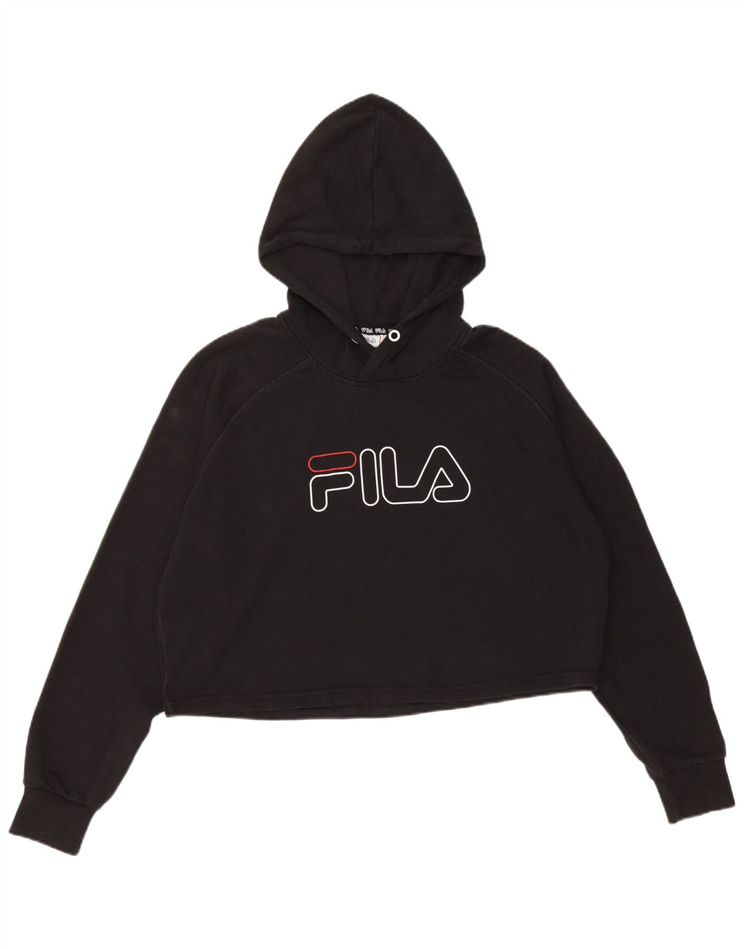 Fila Womens Crop Graphic Oversized Hoodie Jumper UK 14 Medium Black