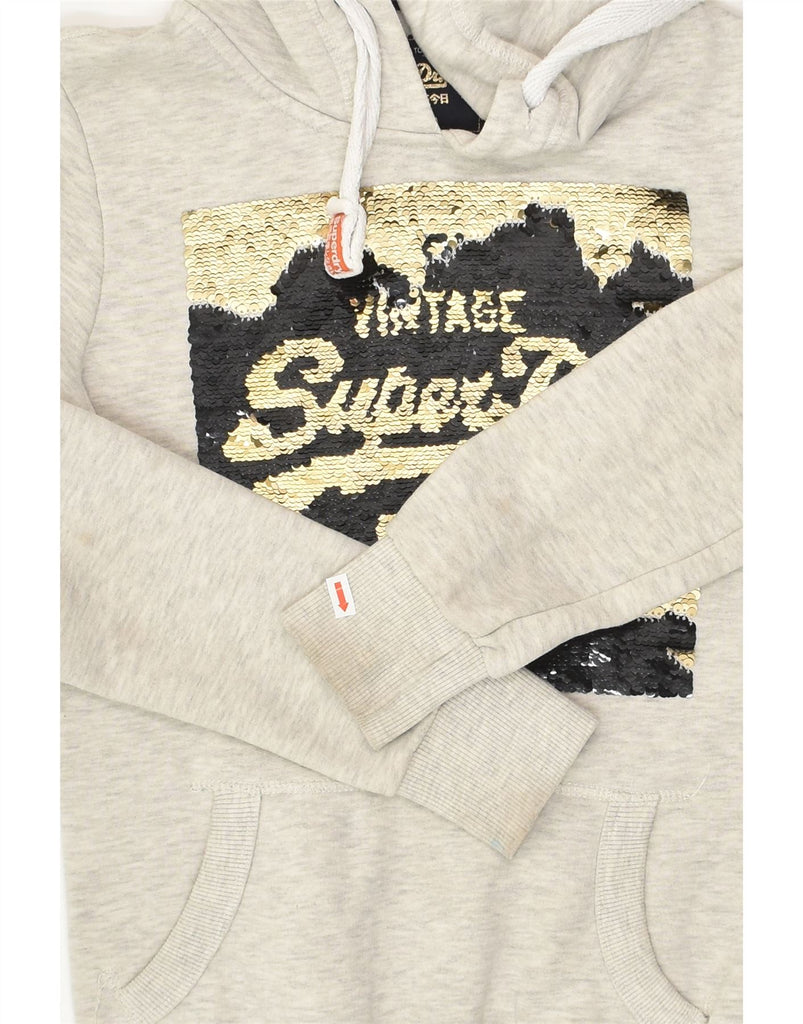 SUPERDRY Womens Graphic Hoodie Jumper UK 6 XS  Grey | Vintage Superdry | Thrift | Second-Hand Superdry | Used Clothing | Messina Hembry 