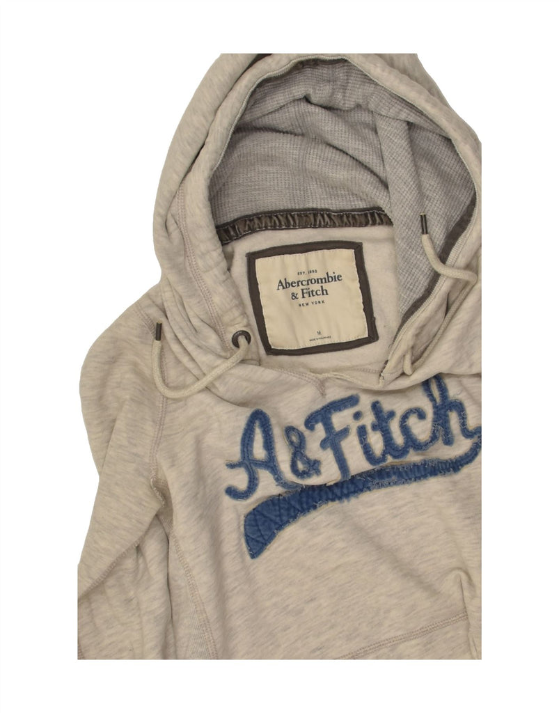 ABERCROMBIE & FITCH Womens Graphic Hoodie Jumper UK 14 Medium Grey Cotton | Vintage Abercrombie & Fitch | Thrift | Second-Hand Abercrombie & Fitch | Used Clothing | Messina Hembry 