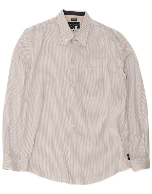 Armani Jeans Mens Comfort Fit Shirt Large White Check Cotton
