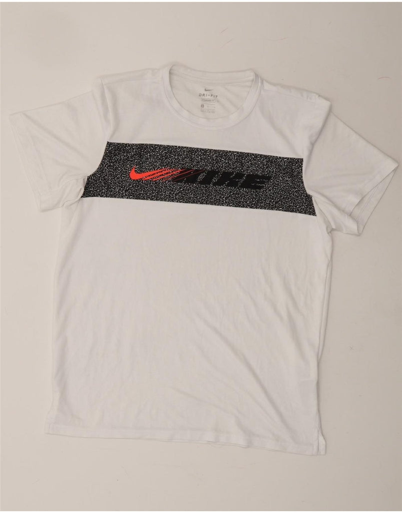 NIKE Mens Dri Fit Standard Fit Graphic T-Shirt Top Medium White Polyester Vintage Nike and Second-Hand Nike from Messina Hembry 