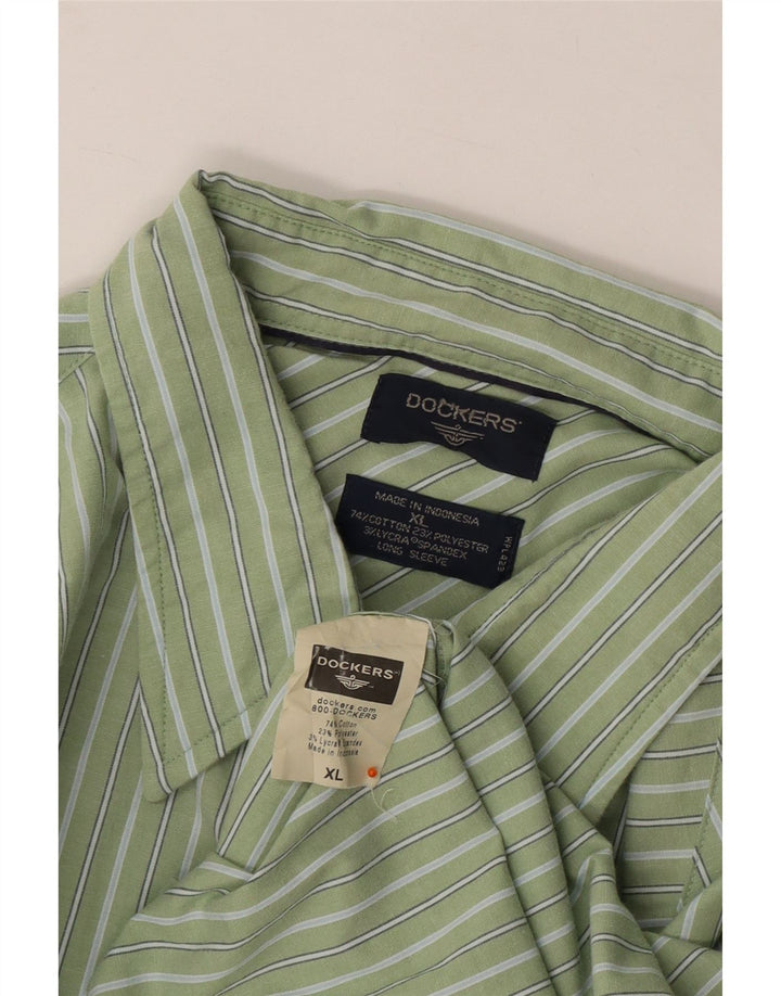 DOCKERS Mens Shirt XL Green Pinstripe Cotton