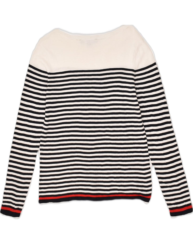 TOMMY HILFIGER Womens Boat Neck Jumper Sweater UK 10 Small White Striped | Vintage Tommy Hilfiger | Thrift | Second-Hand Tommy Hilfiger | Used Clothing | Messina Hembry 