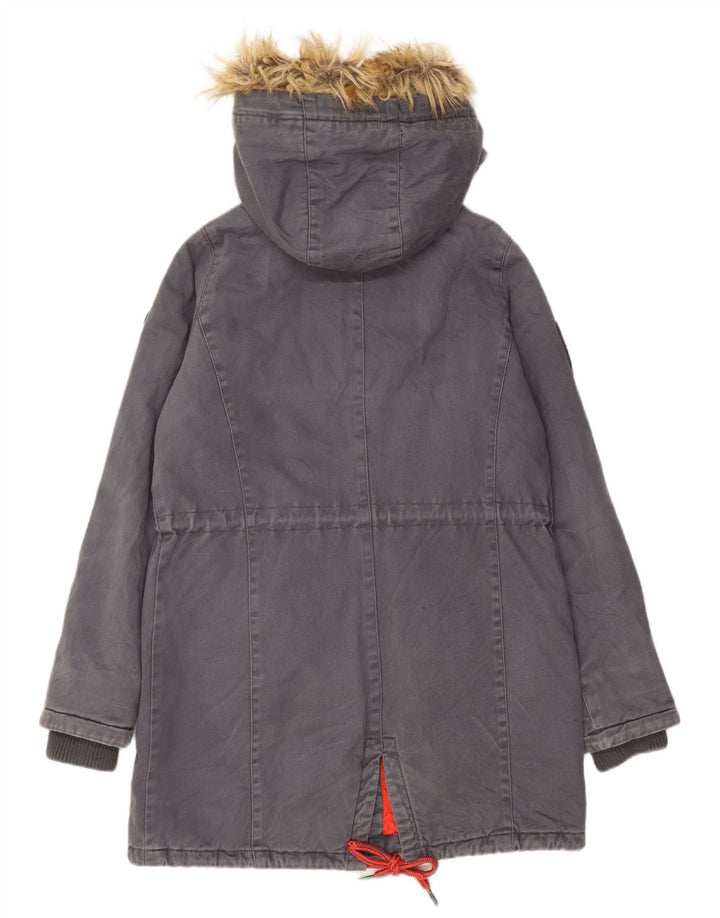 Mistral Womens Oversized Hooded Parka Jacket UK 10 Small Grey Cotton